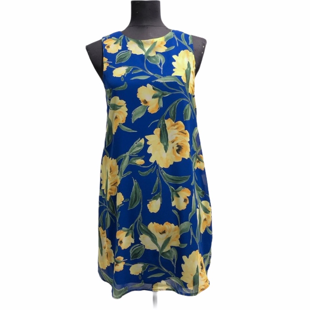 Lulu's Blue Yellow Floral Sleeveless Dress - Size Small